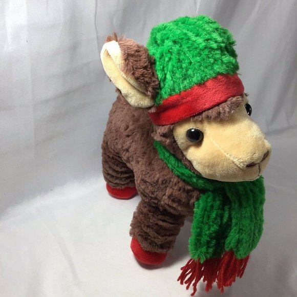 Goffa Brown Llama Alpaca Christmas 11" Plush Stocking Cap Scarf Tag - Picture 9 of 10